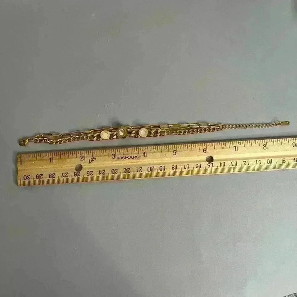 Stainless Steel Gold Plated Roman Numeral Zircon Layered Bracelet - Picture 5 of 8